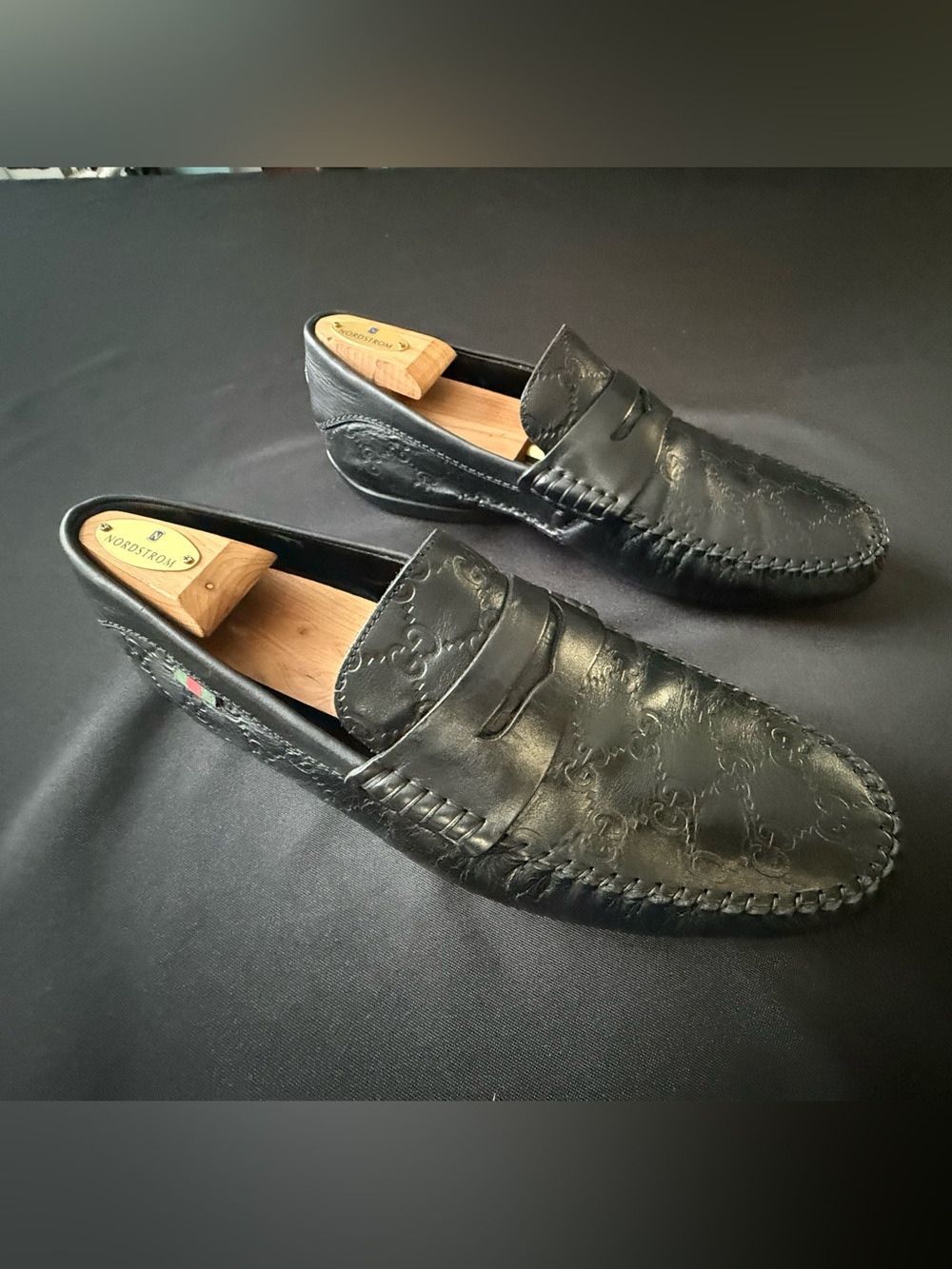 Gucci Guccissima Black Leather Penny Loafers Mens 12 G